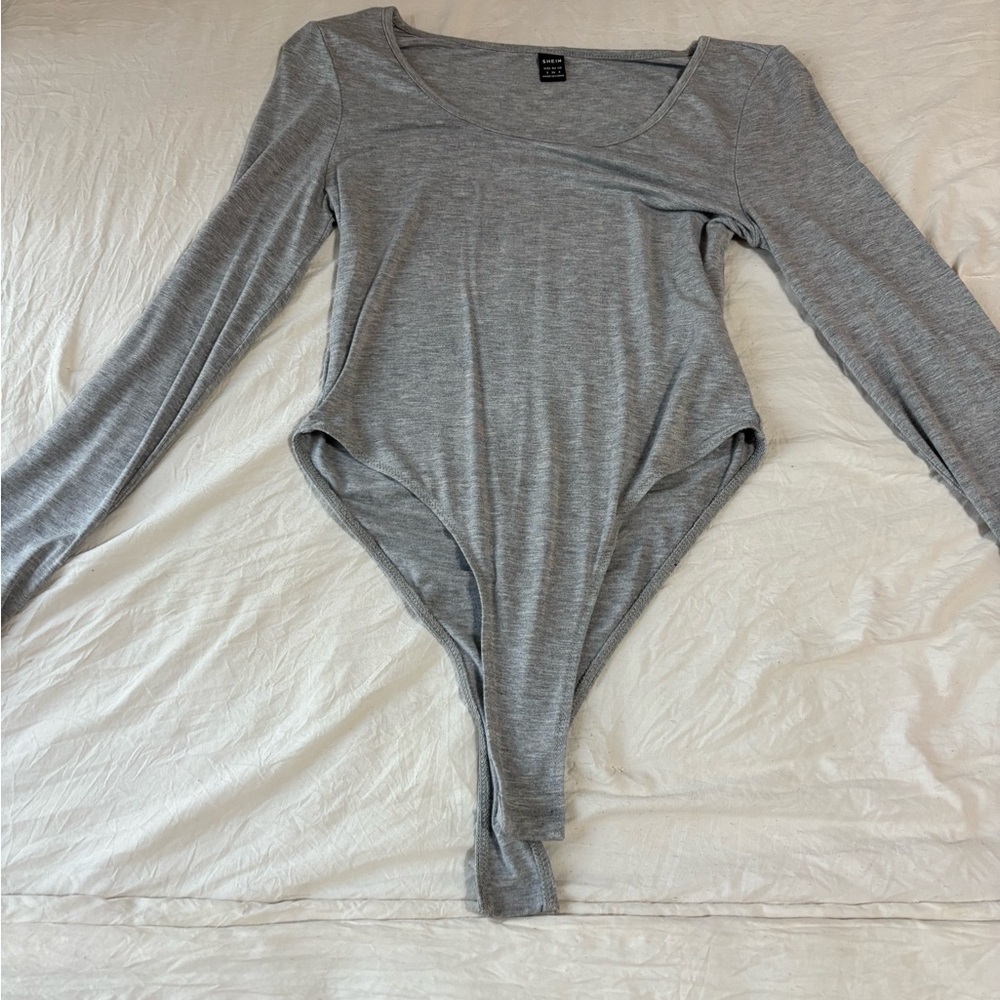 SHEIN Heather Gray Long Sleeve Bodysuit